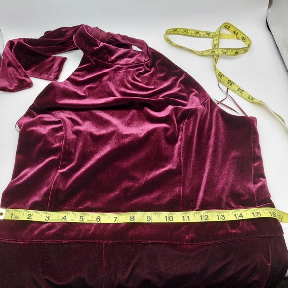 1 State Velvet Halter Jumpsuit Size 14 Burgundy Mock Neck Wide Leg Back Zipper - Picture 10 of 14